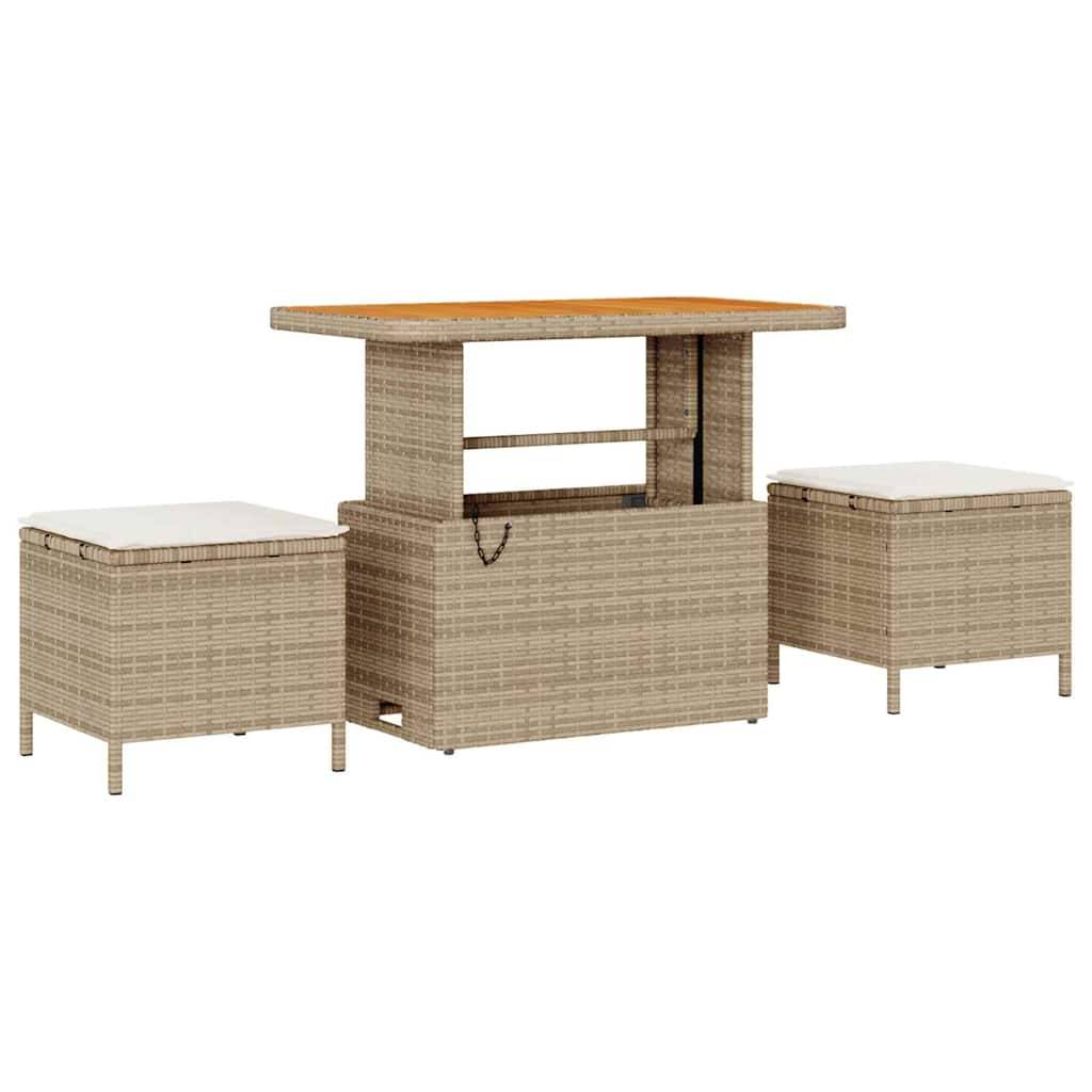 vidaXL Gartensofa-set mit Kissen mit Speicher 11 pcs Beige Poly-Rattan