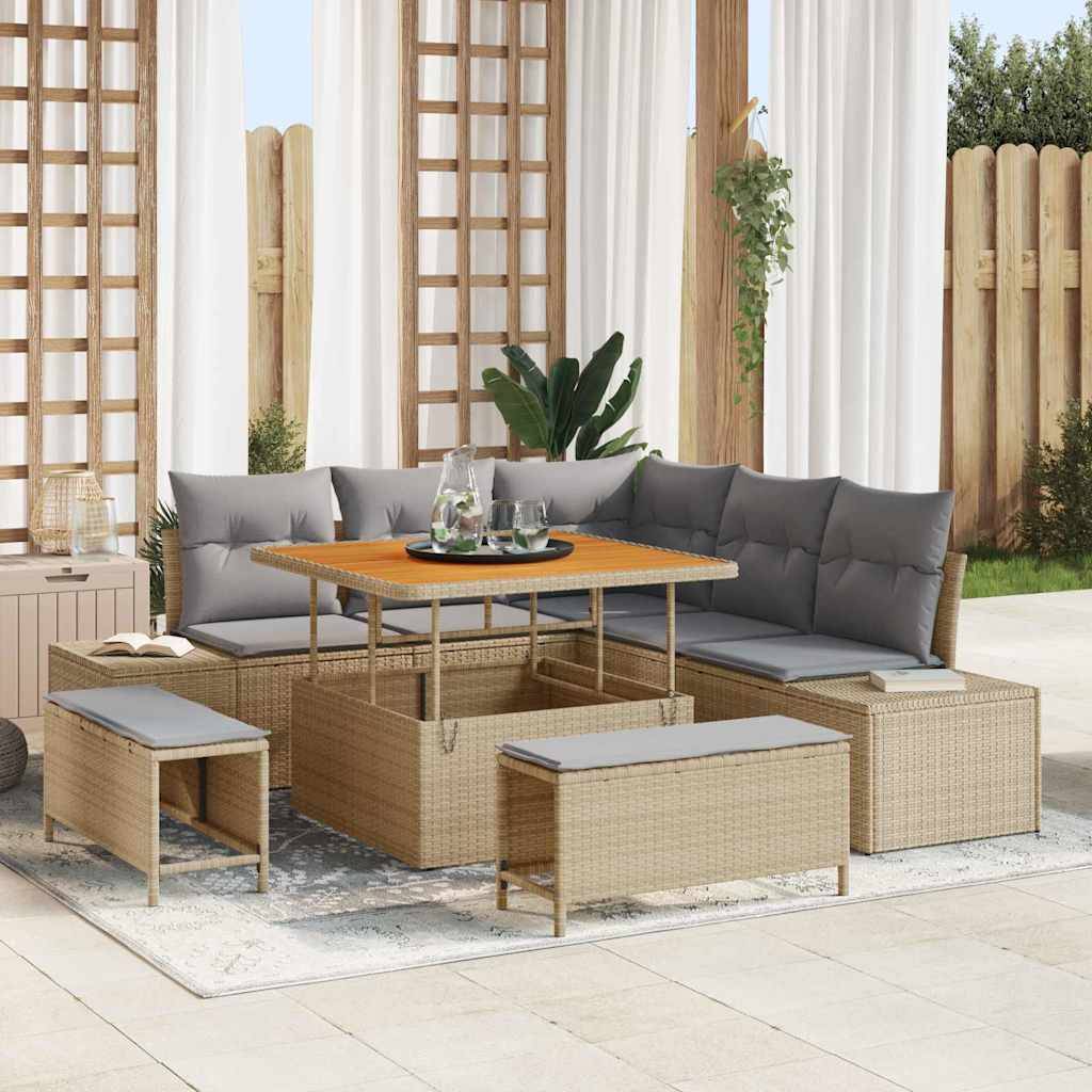 vidaXL Gartensofa-set mit Kissen mit Speicher 8 pcs Beige Poly Rattan