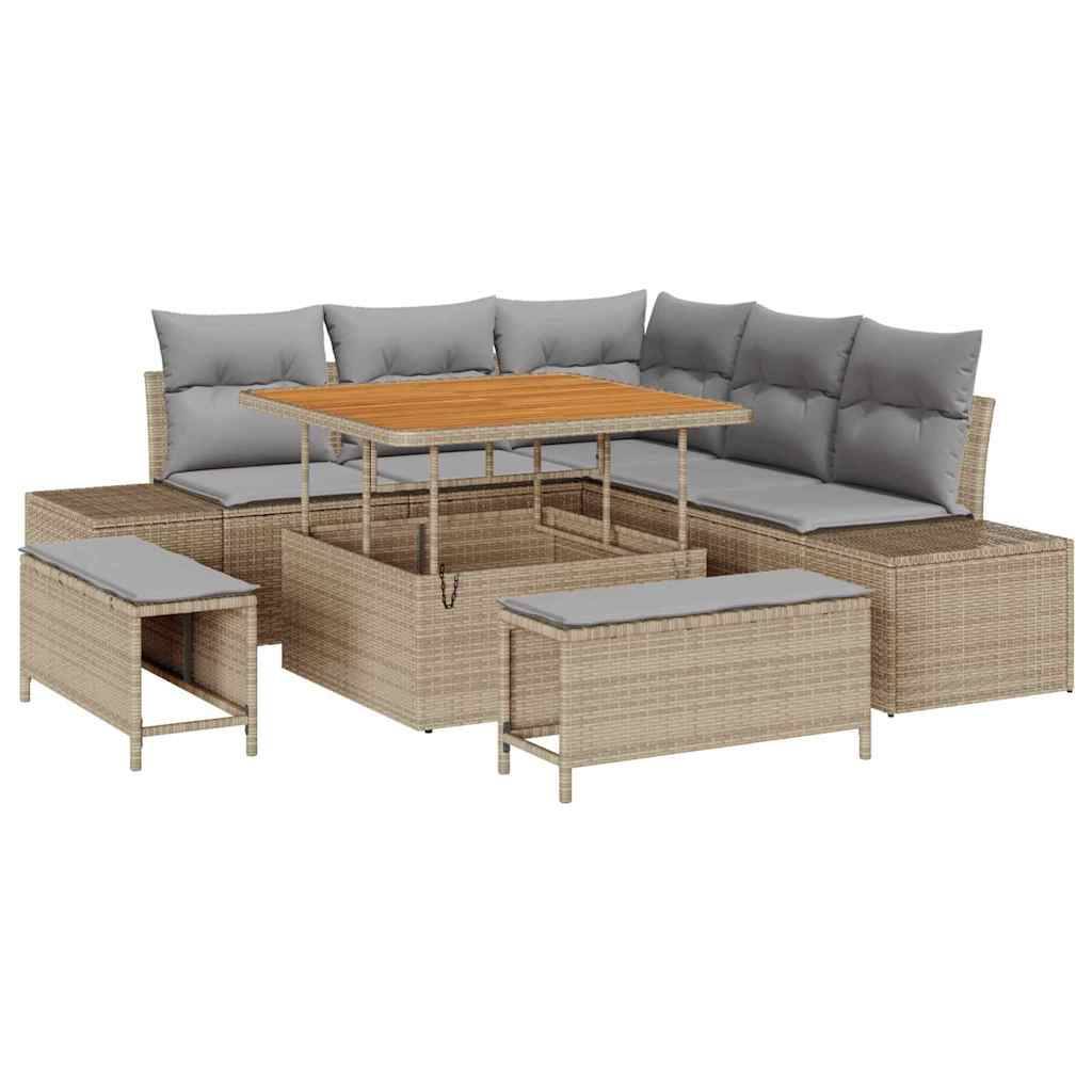 vidaXL Gartensofa-set mit Kissen mit Speicher 8 pcs Beige Poly Rattan