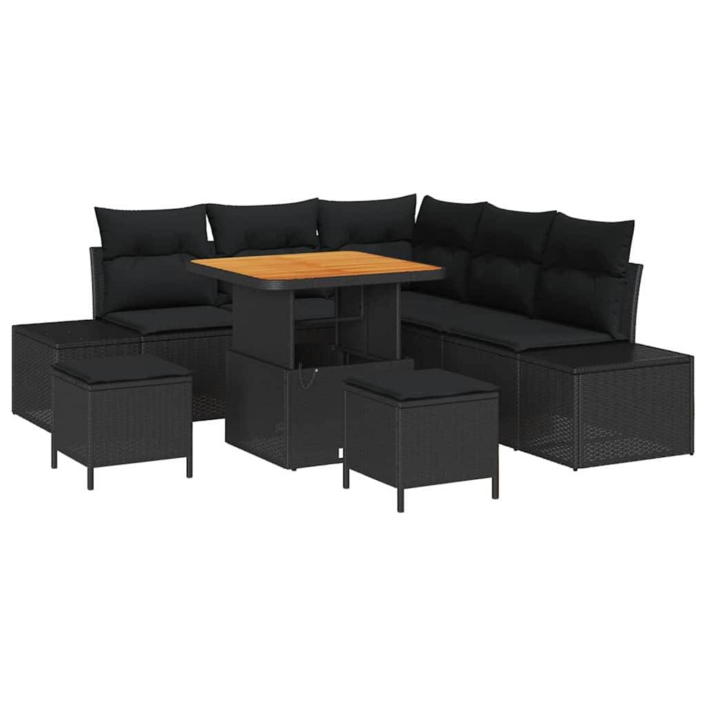 vidaXL Gartensofa-set mit Kissen 8 pcs Schwarz Poly Rattan