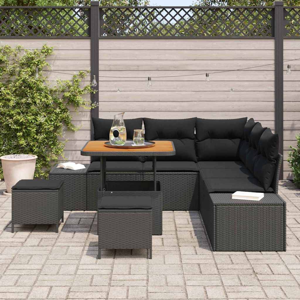 vidaXL Gartensofa-set mit Kissen 8 pcs Schwarz Poly Rattan