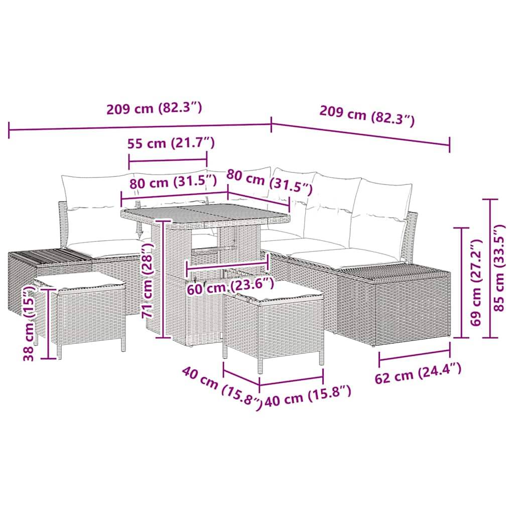 vidaXL Gartensofa-set mit Kissen 8 pcs Schwarz Poly Rattan