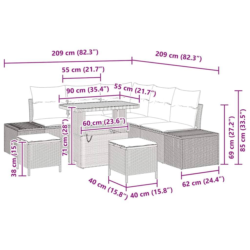 vidaXL Gartensofa-set mit Kissen 8 pcs Schwarz Poly Rattan