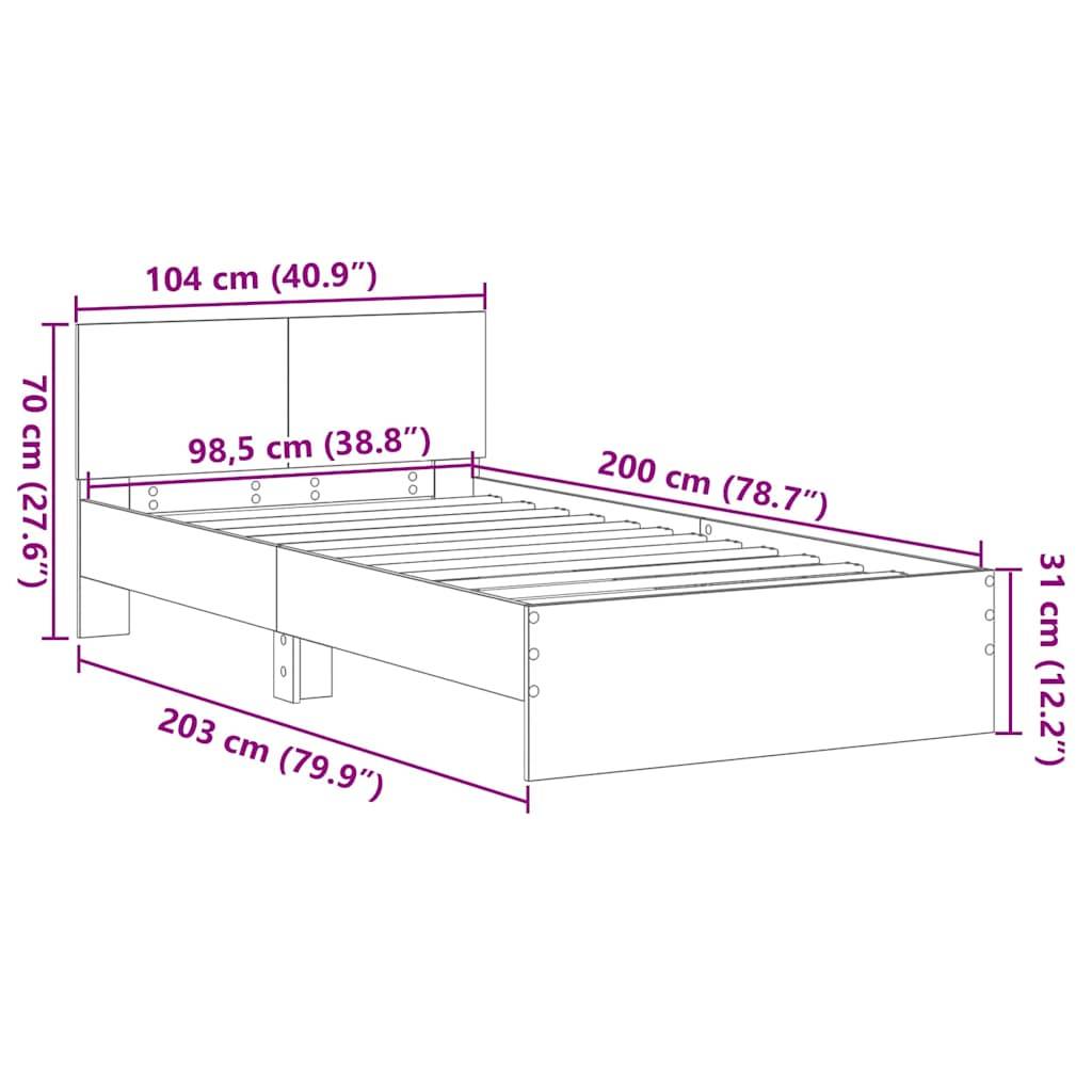vidaXL Bettrahmen Artisan-Eiche 203 x 104 x 70 cm Holzwerkstoff