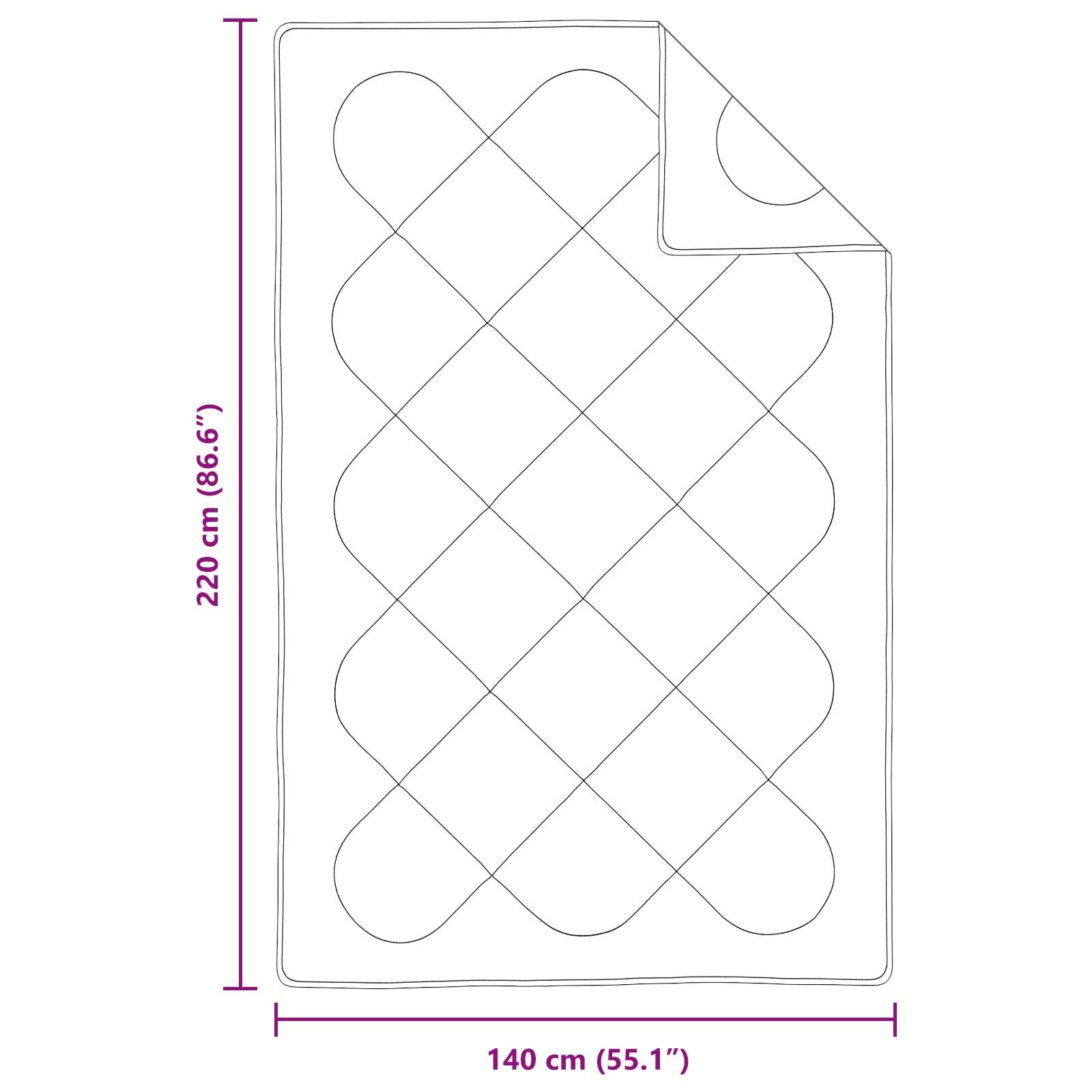 Diagramm einer Decke mit Maßen: 220 cm (86,6") lang und 140 cm (55,1"") breit. Die Decke hat ein Rautenmuster.