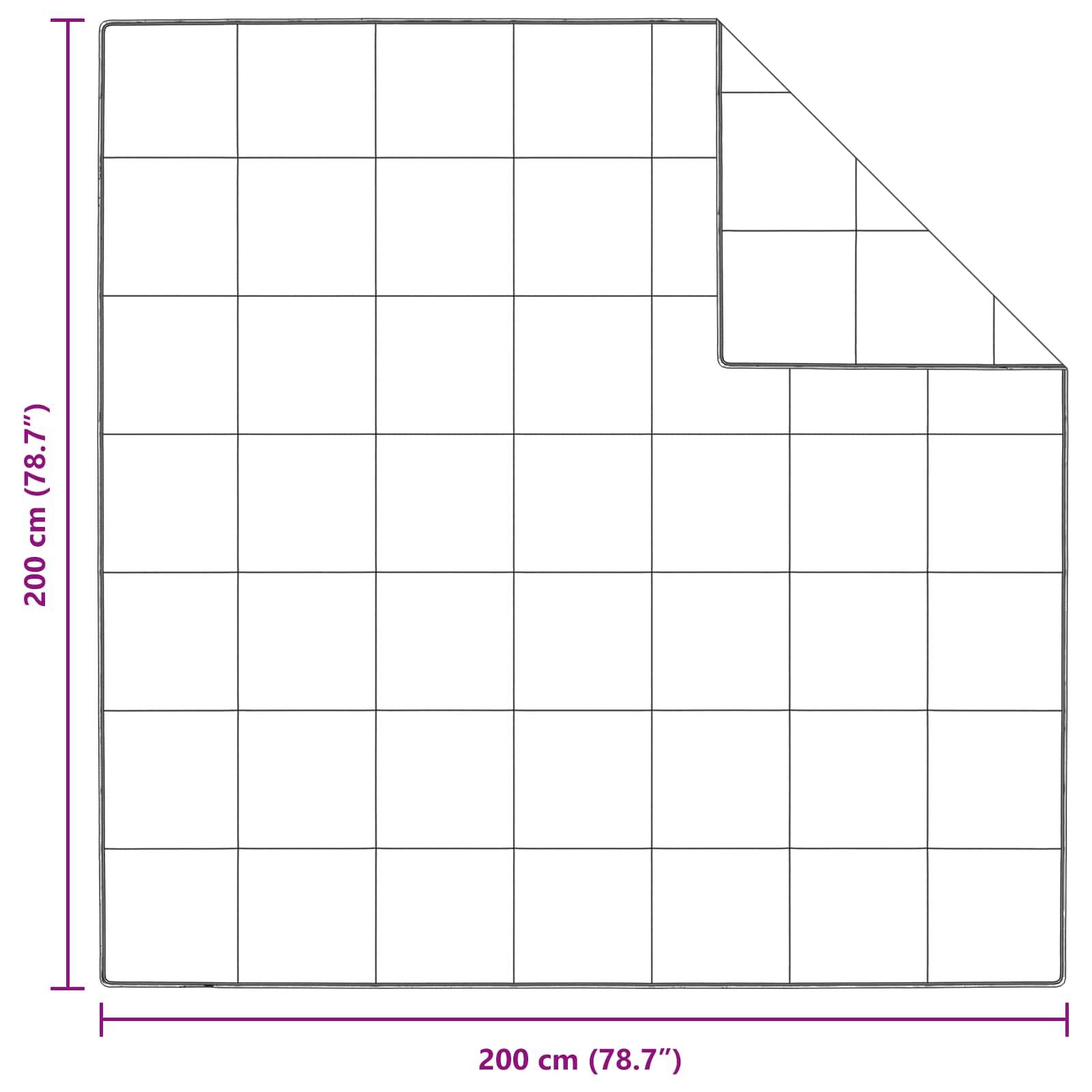 Ein Raster oder Diagramm mit beschrifteten Abmessungen, das eine quadratische Fläche von 200 cm (78,7