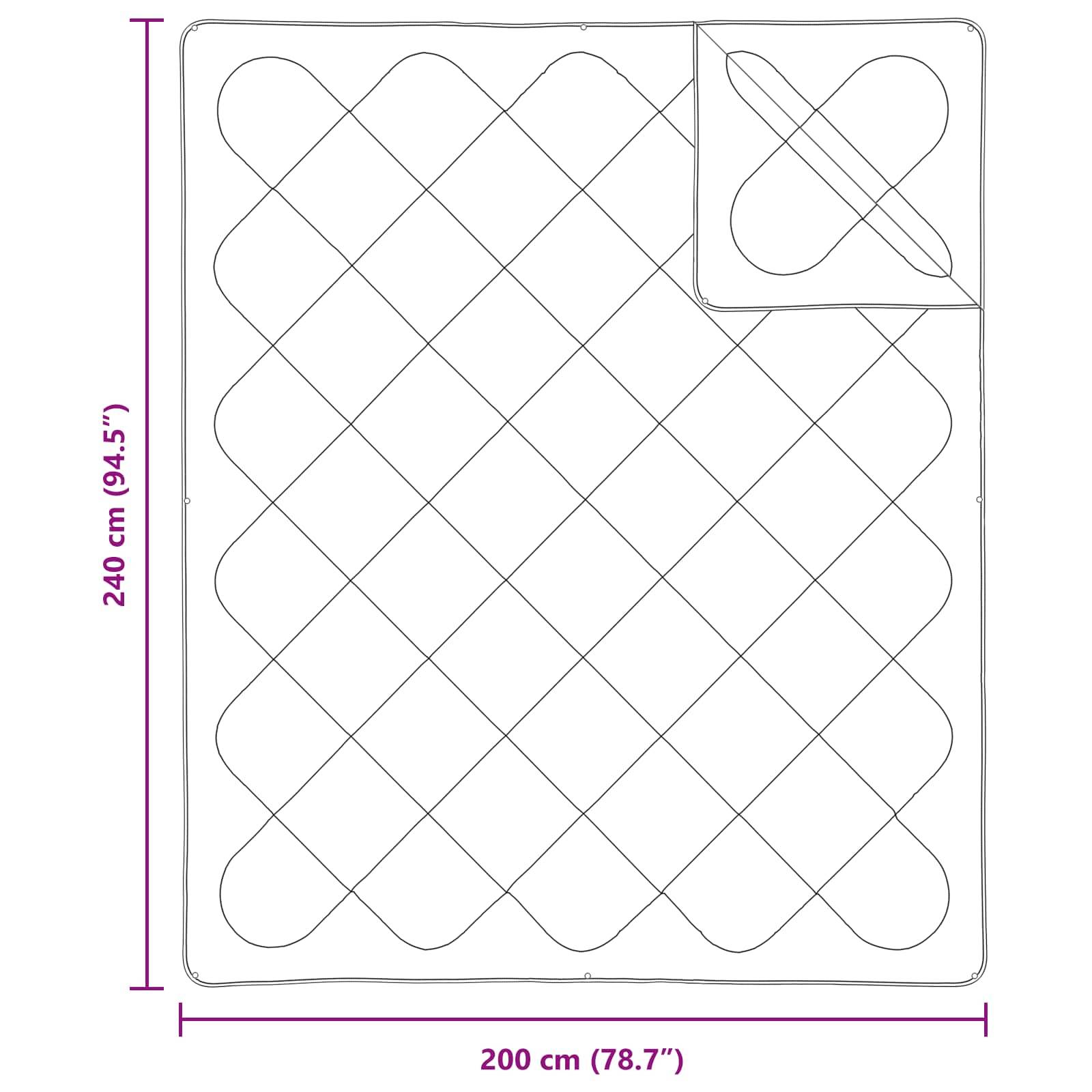 Diagramm einer Steppdecke mit den Maßen 240 cm (94,5