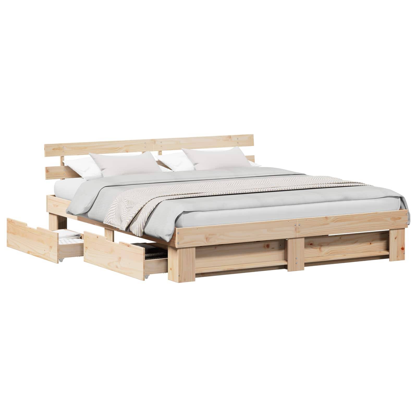 vidaXL Bettrahmen mit Kopfteil Braun 200 x 200 cm Massives Kiefernholz