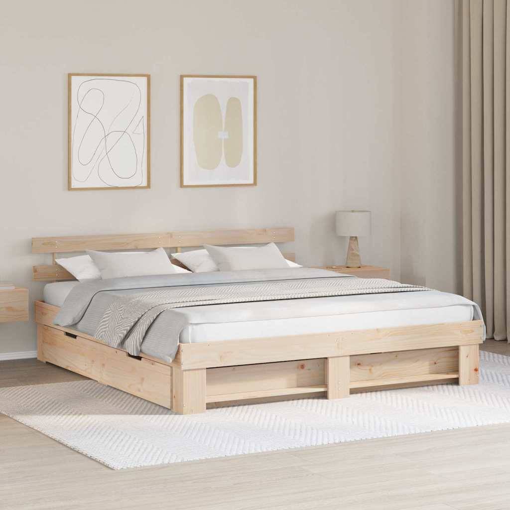 vidaXL Bettrahmen mit Kopfteil Braun 200 x 200 cm Massives Kiefernholz