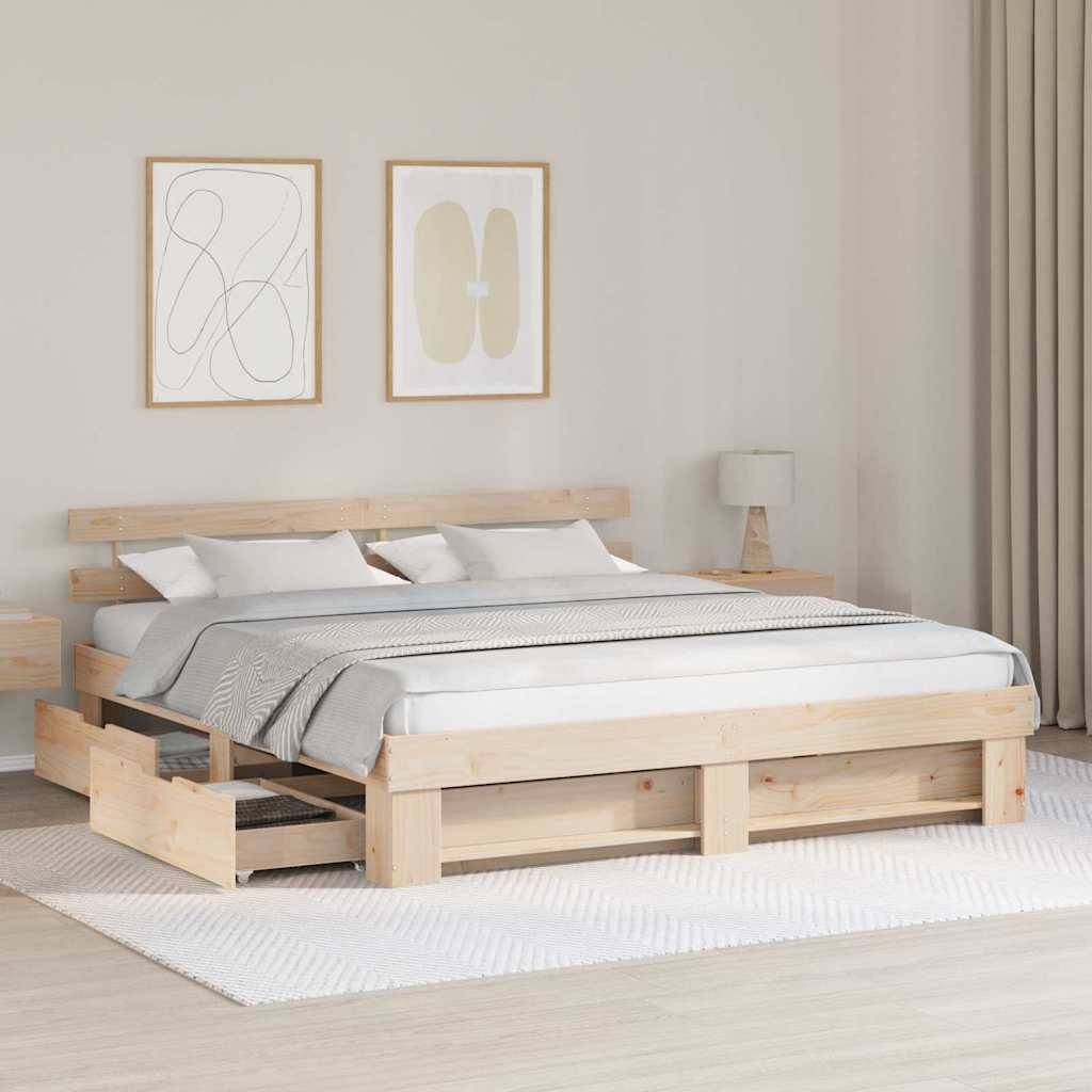 vidaXL Bettrahmen mit Kopfteil Braun 200 x 200 cm Massives Kiefernholz