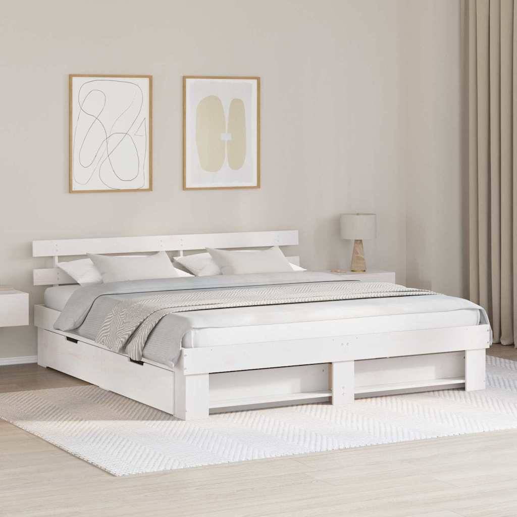 vidaXL Bettrahmen mit Kopfteil Weiß 180 x 200 cm Massives Kiefernholz