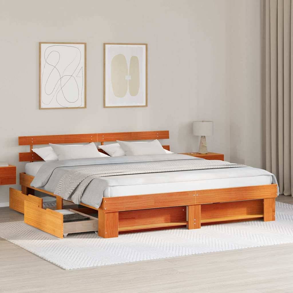 vidaXL Bettrahmen Wachsbraun 180 x 200 cm Massives Kiefernholz