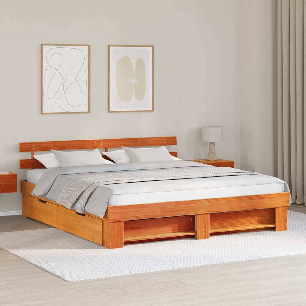 vidaXL Bettrahmen Wachsbraun 180 x 200 cm Massives Kiefernholz