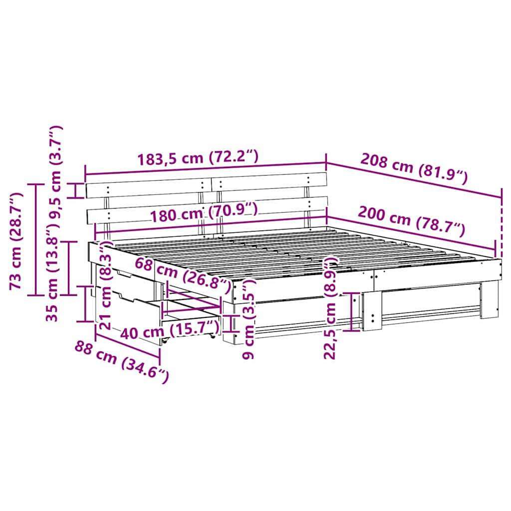 vidaXL Bettrahmen Wachsbraun 180 x 200 cm Massives Kiefernholz