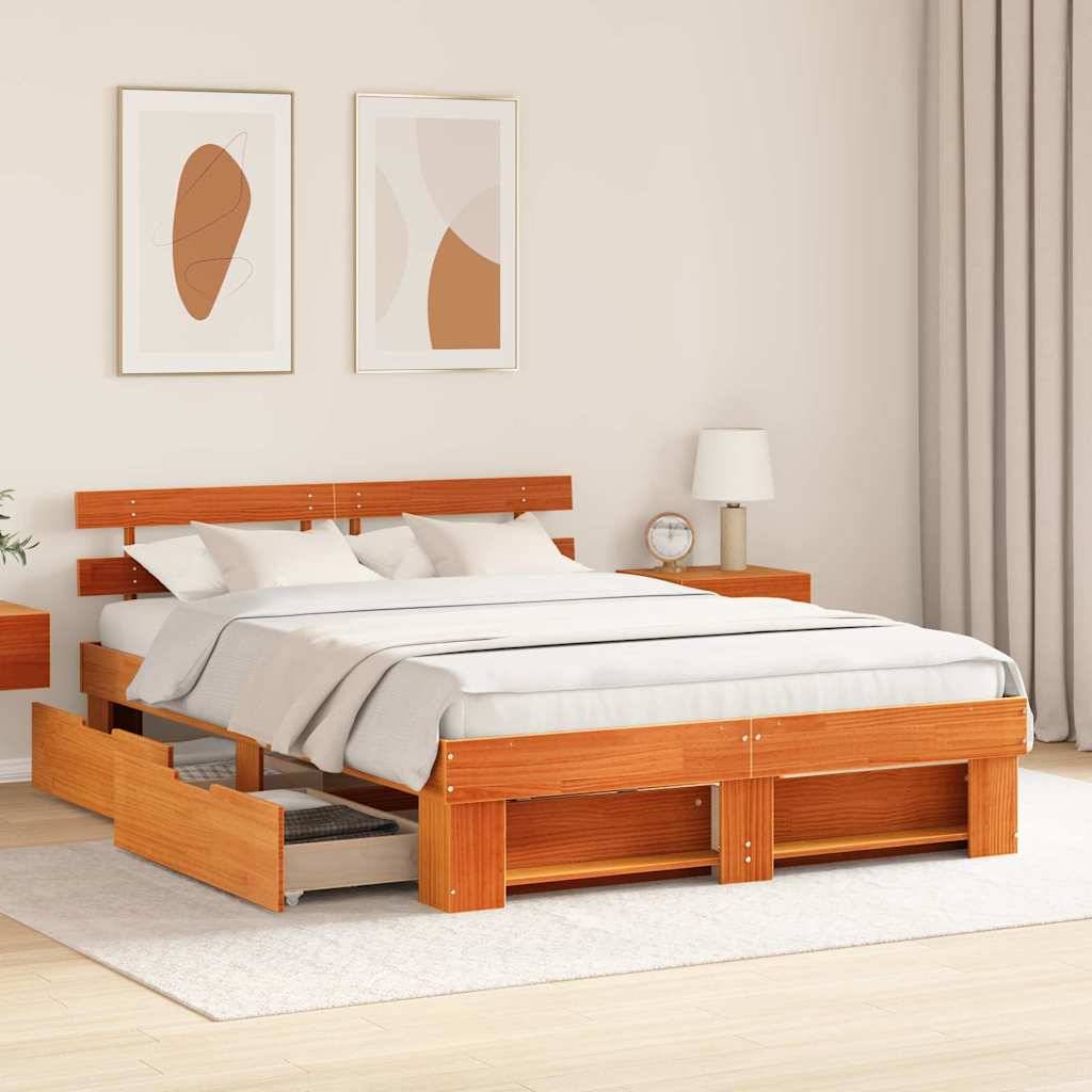 vidaXL Bettrahmen Wachsbraun 150 x 200 cm Massives Kiefernholz