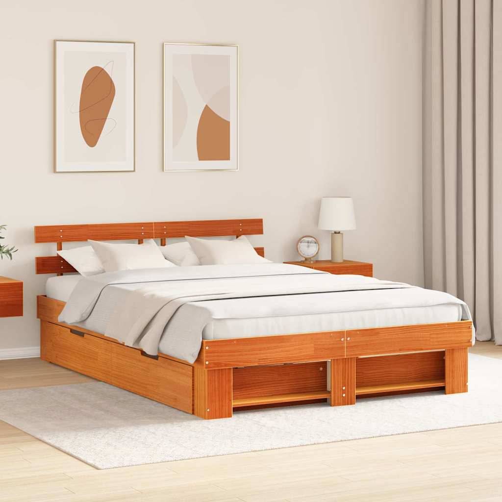 vidaXL Bettrahmen Wachsbraun 150 x 200 cm Massives Kiefernholz