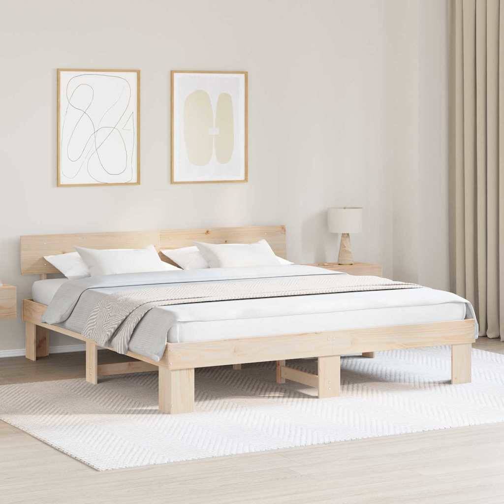vidaXL Bettrahmen mit Kopfteil Natur 180 x 200 cm Massives Kiefernholz
