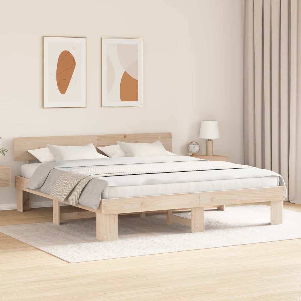 vidaXL Bettrahmen mit Kopfteil Natur 180 x 200 cm Massives Kiefernholz
