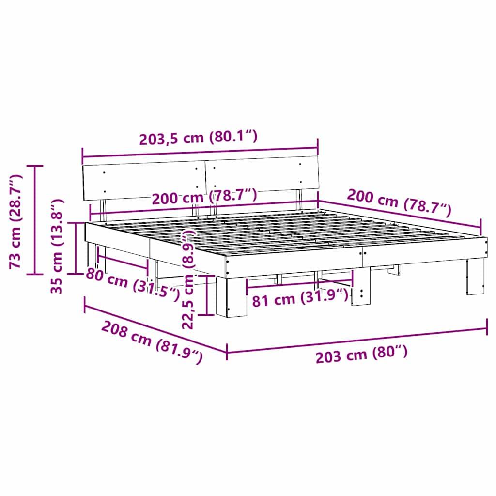 vidaXL Bettrahmen mit Kopfteil Weiß 200 x 200 cm Massives Kiefernholz