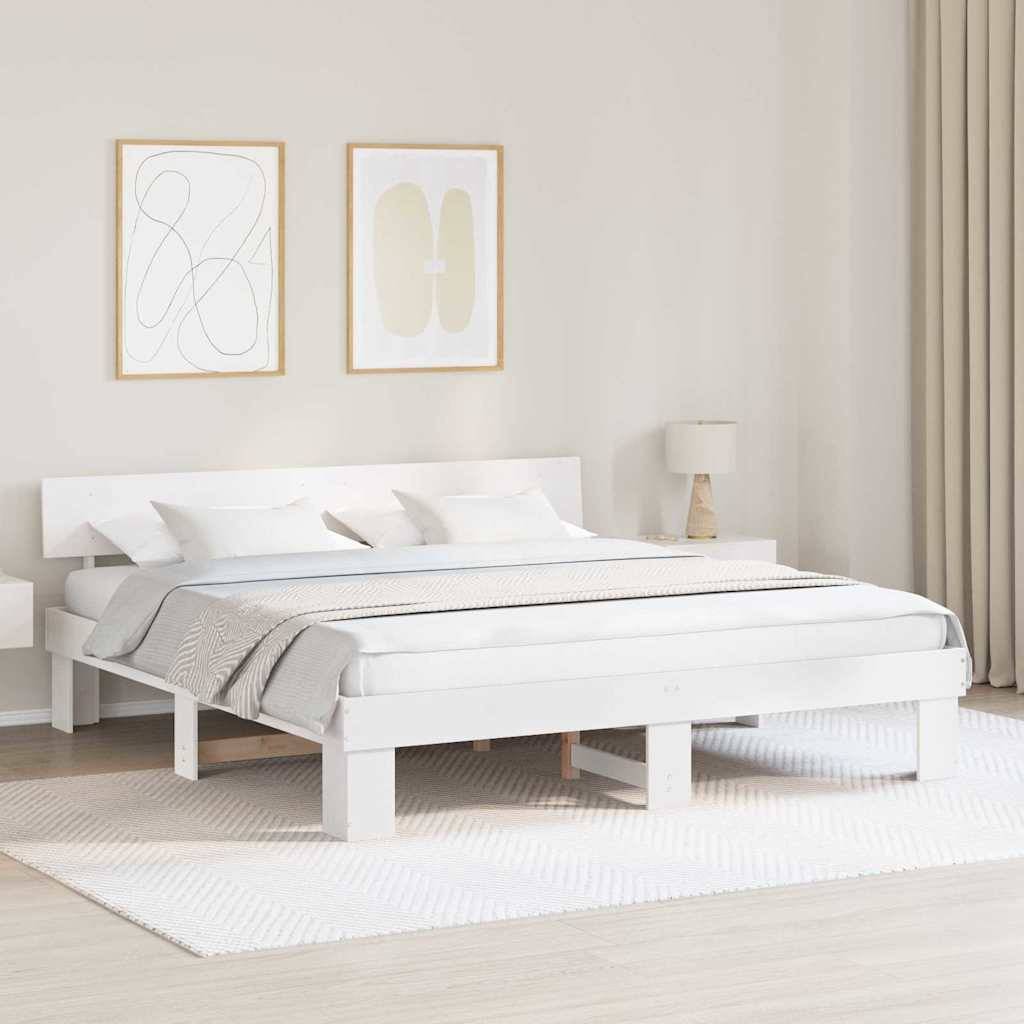 vidaXL Bettrahmen mit Kopfteil Weiß 200 x 200 cm Massives Kiefernholz