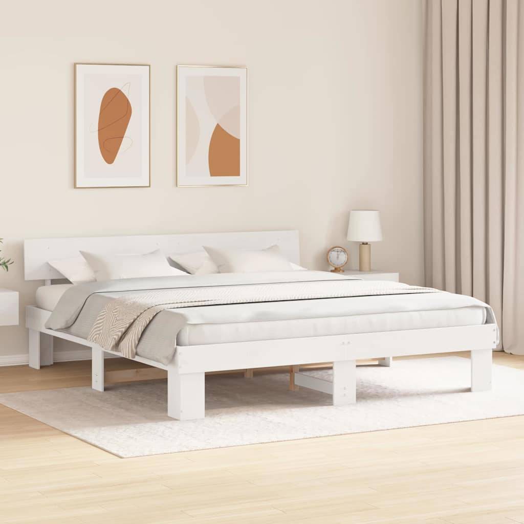 vidaXL Bettrahmen mit Kopfteil Weiß 200 x 200 cm Massives Kiefernholz