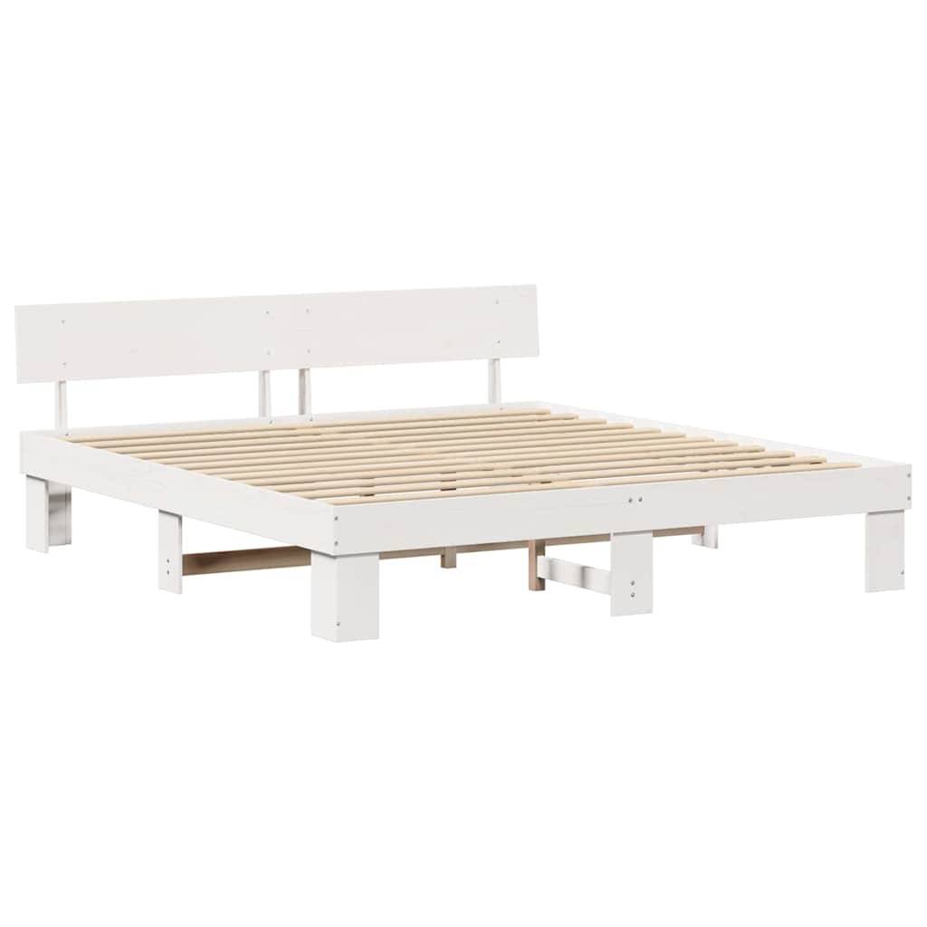vidaXL Bettrahmen mit Kopfteil Weiß 200 x 200 cm Massives Kiefernholz