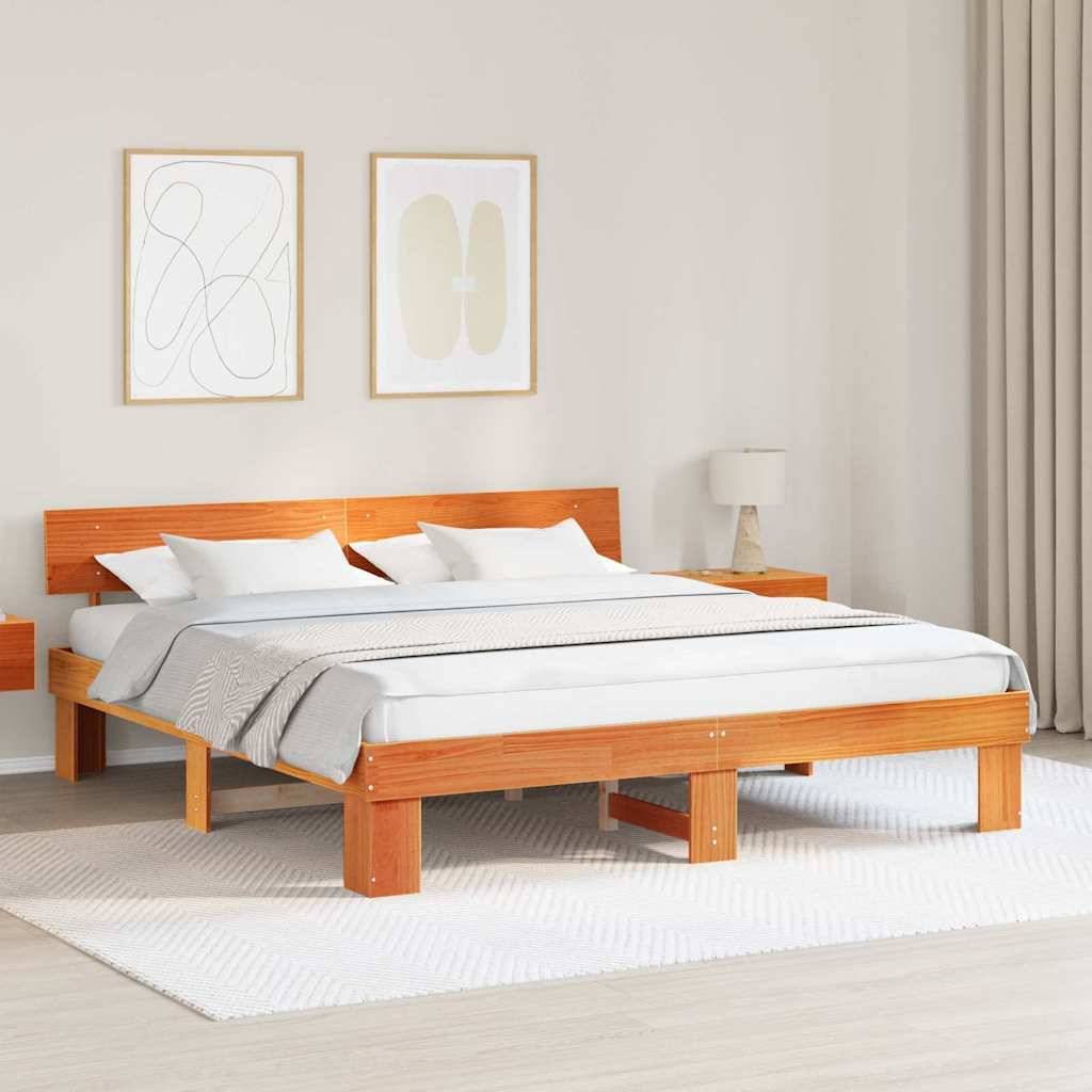 vidaXL Bettrahmen Wachsbraun 200 x 200 cm Massives Kiefernholz