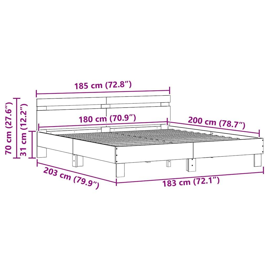 vidaXL Bettrahmen Artisan-Eiche 203 x 185 x 70 cm Massivholz Eiche