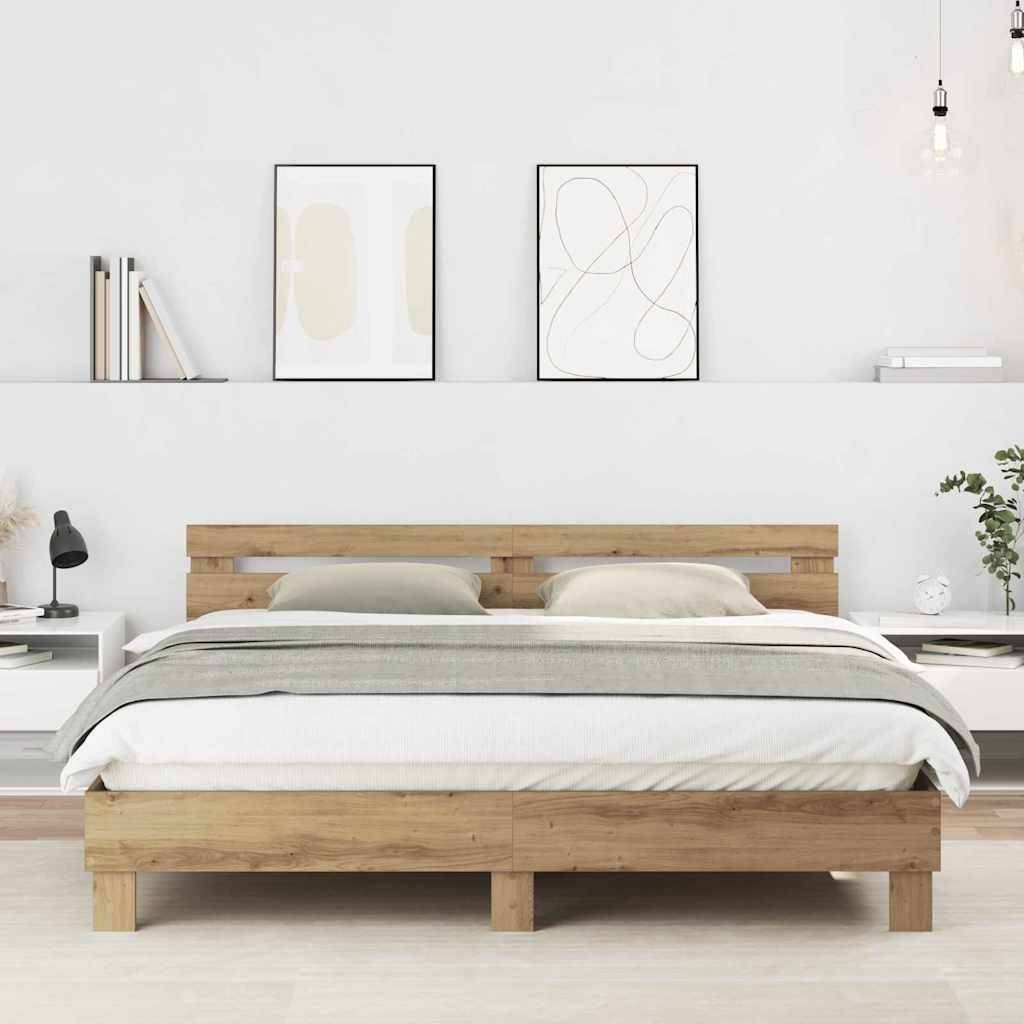 vidaXL Bettrahmen Artisan-Eiche 203 x 185 x 70 cm Massivholz Eiche