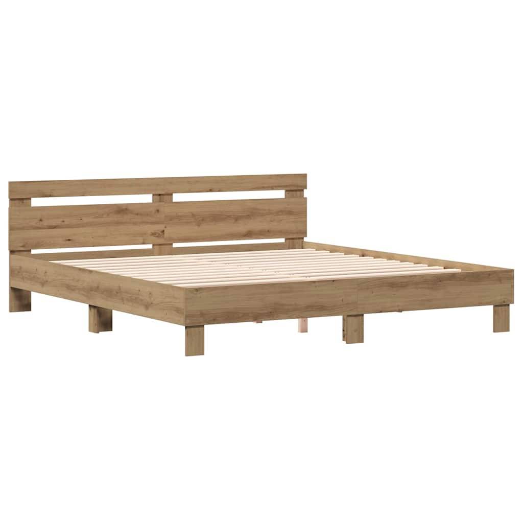 vidaXL Bettrahmen Artisan-Eiche 203 x 185 x 70 cm Massivholz Eiche