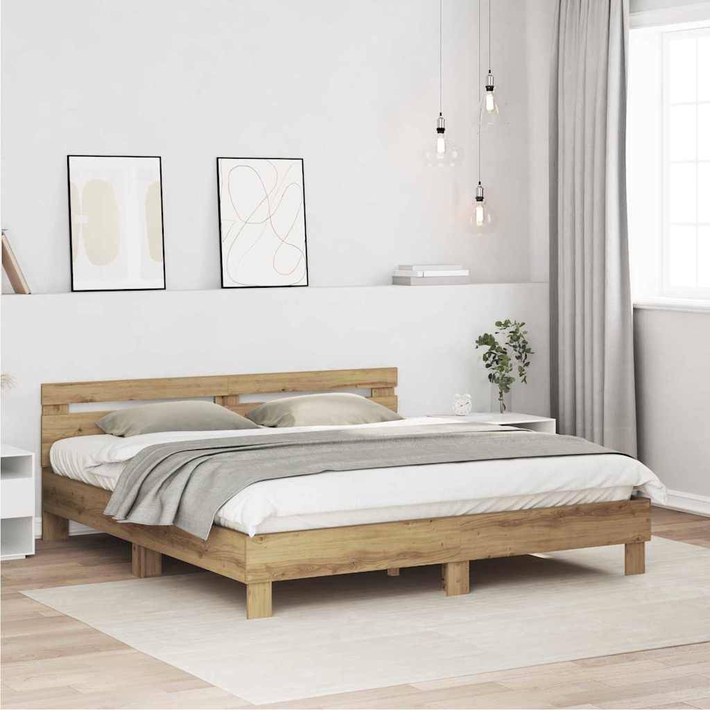 vidaXL Bettrahmen Artisan-Eiche 203 x 185 x 70 cm Massivholz Eiche