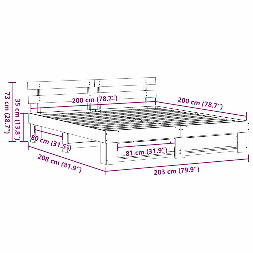 vidaXL Bettrahmen mit Kopfteil Weiß 200 x 200 cm Massives Kiefernholz