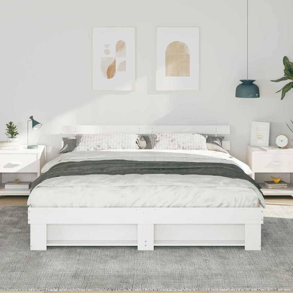 vidaXL Bettrahmen mit Kopfteil Weiß 200 x 200 cm Massives Kiefernholz