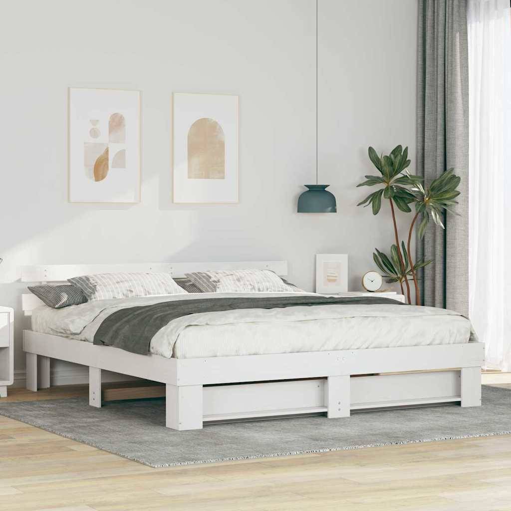 vidaXL Bettrahmen mit Kopfteil Weiß 200 x 200 cm Massives Kiefernholz