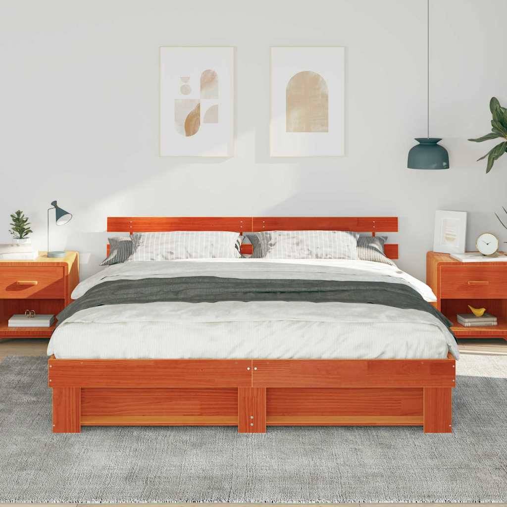 vidaXL Bettrahmen mit Kopfteil Braun 200 x 200 cm Massives Kiefernholz