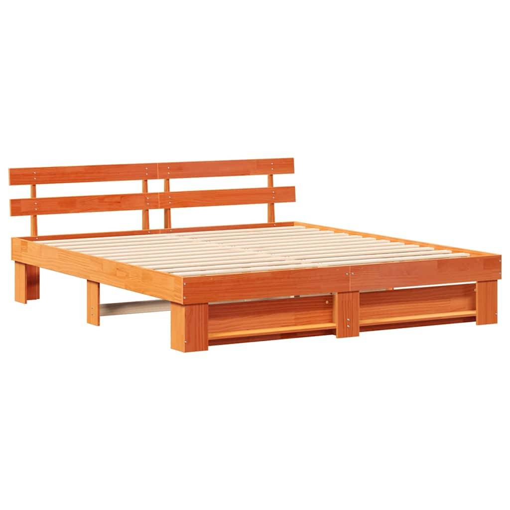 vidaXL Bettrahmen mit Kopfteil Braun 200 x 200 cm Massives Kiefernholz