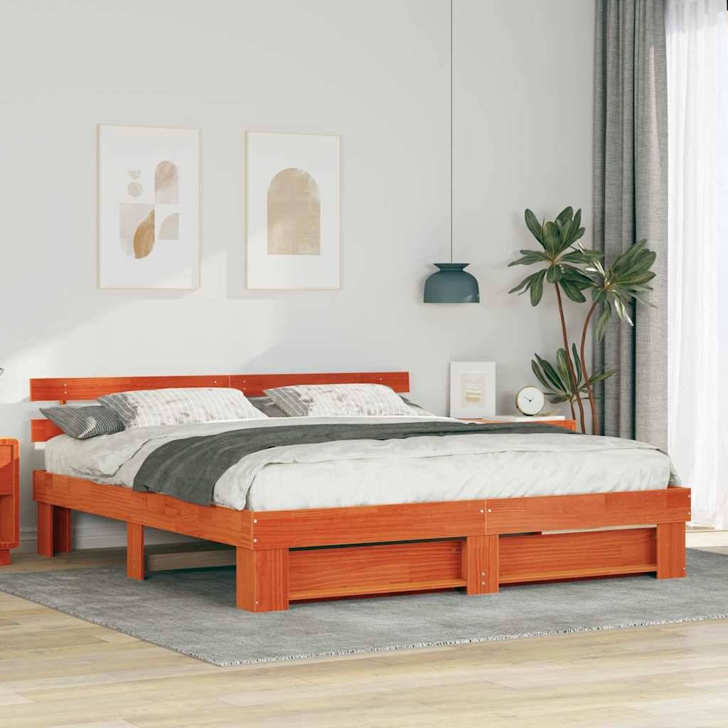 vidaXL Bettrahmen mit Kopfteil Braun 200 x 200 cm Massives Kiefernholz