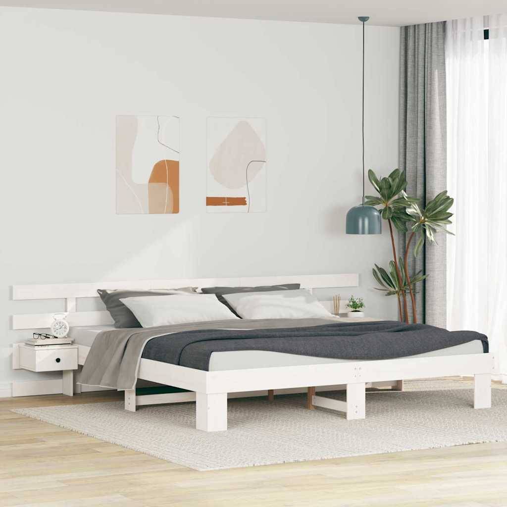 vidaXL Bettrahmen mit Kopfteil Weiß 180 x 200 cm Massives Kiefernholz