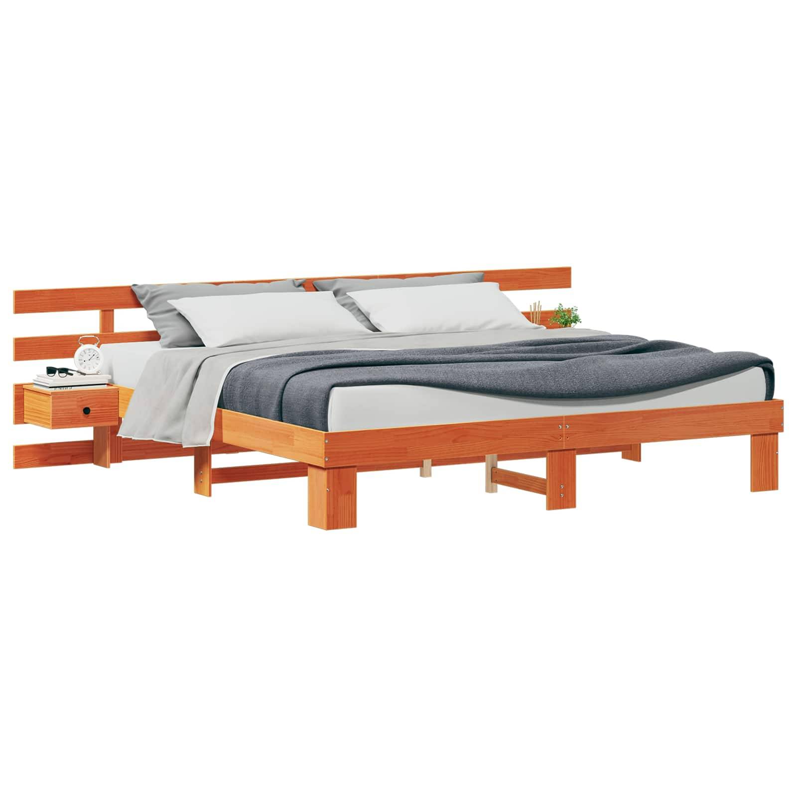 vidaXL Bettrahmen mit Kopfteil Braun 200 x 200 cm Massives Kiefernholz