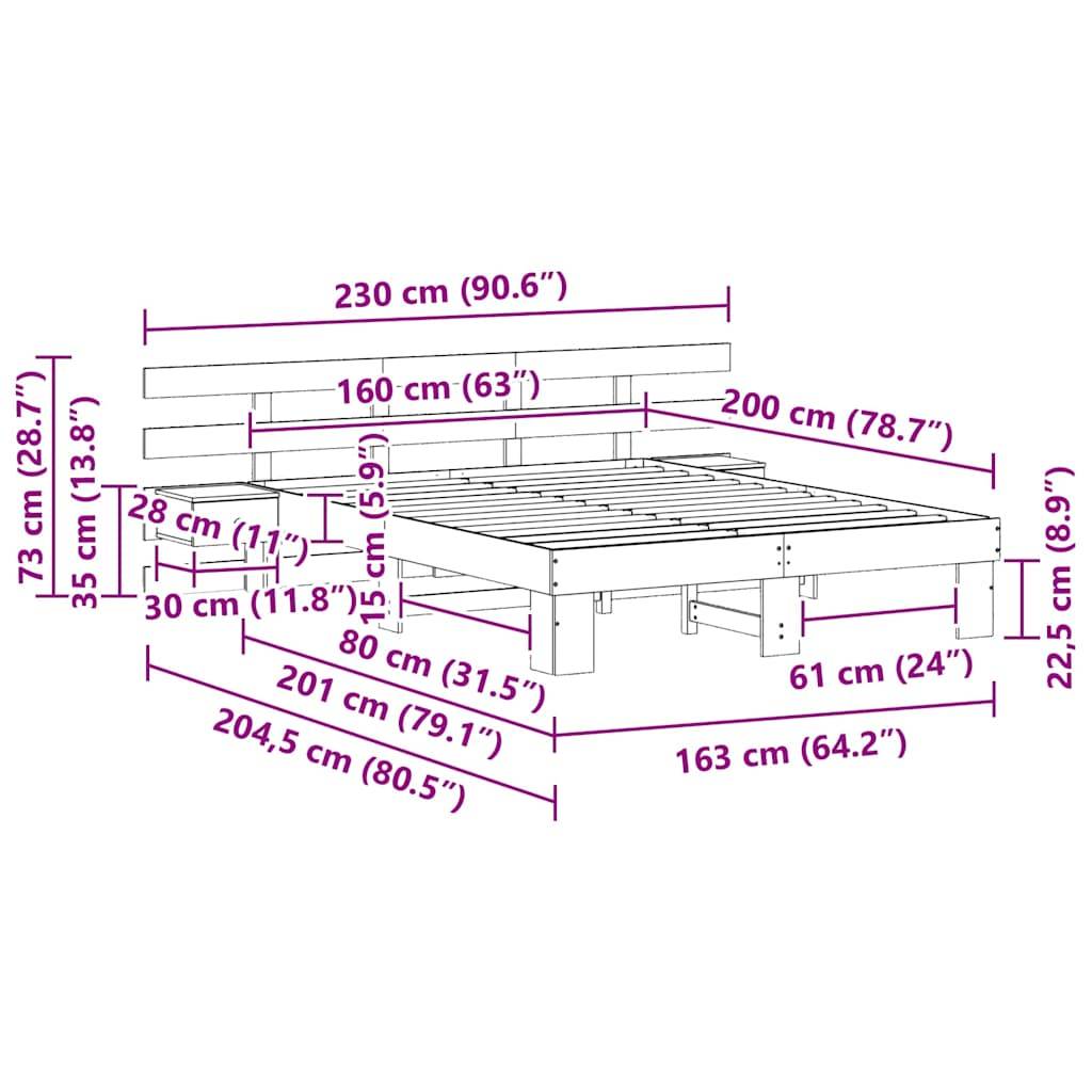 vidaXL Bettrahmen mit Kopfteil Weiß 160 x 200 cm Massives Kiefernholz