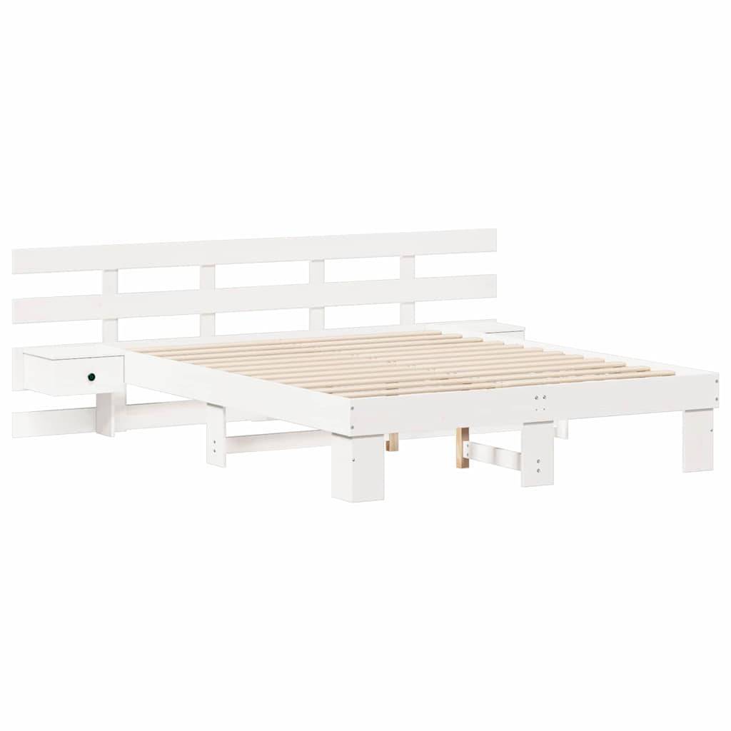 vidaXL Bettrahmen mit Kopfteil Weiß 160 x 200 cm Massives Kiefernholz