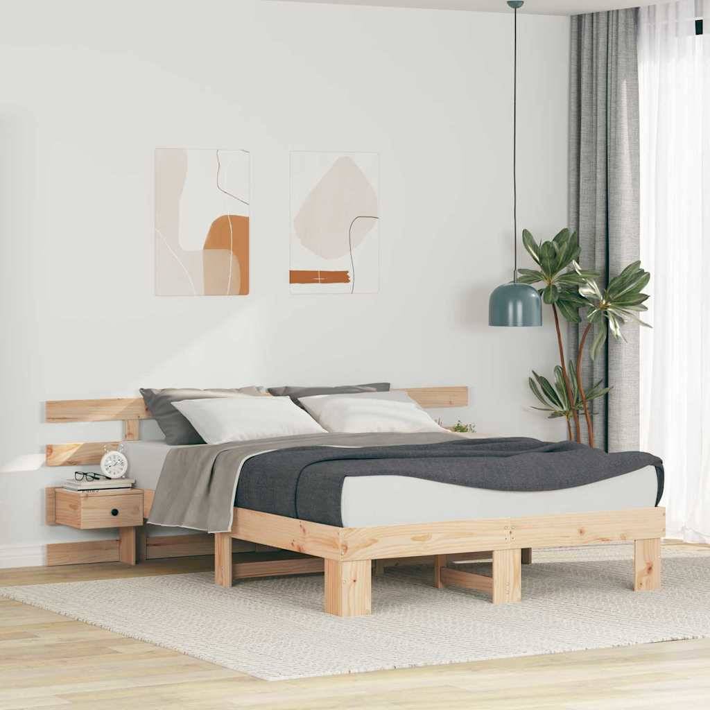 vidaXL Bettrahmen mit Kopfteil Braun 150 x 200 cm Massives Kiefernholz