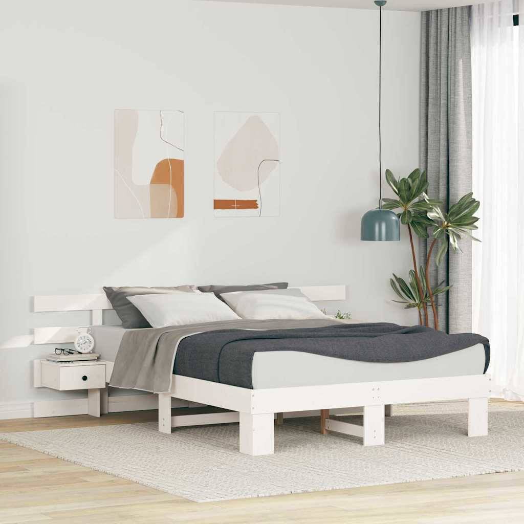 vidaXL Bettrahmen mit Kopfteil Weiß 160 x 200 cm Massives Kiefernholz