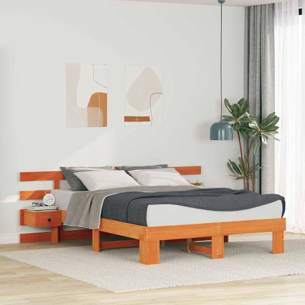 vidaXL Bettrahmen mit Kopfteil Braun 150 x 200 cm Massives Kiefernholz