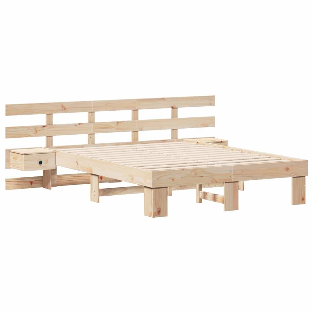 vidaXL Bettrahmen mit Kopfteil Braun 140 x 190 cm Massives Kiefernholz