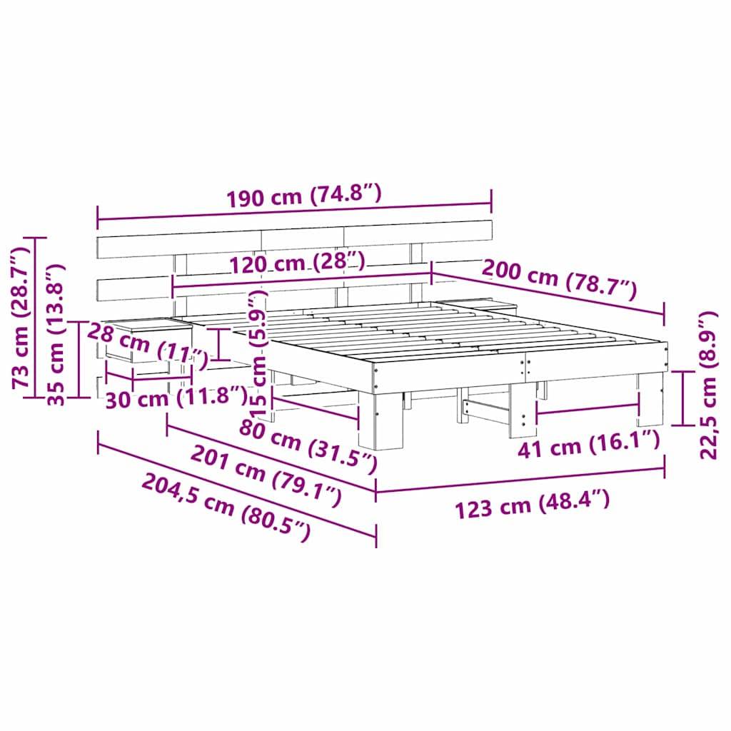 vidaXL Bettrahmen mit Kopfteil Weiß 120 x 200 cm Massives Kiefernholz