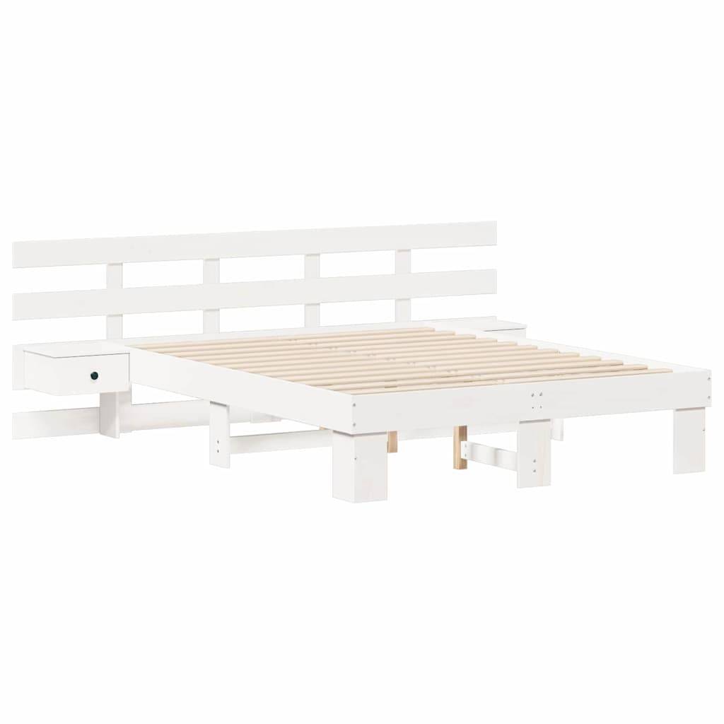 vidaXL Bettrahmen mit Kopfteil Weiß 140 x 190 cm Massives Kiefernholz