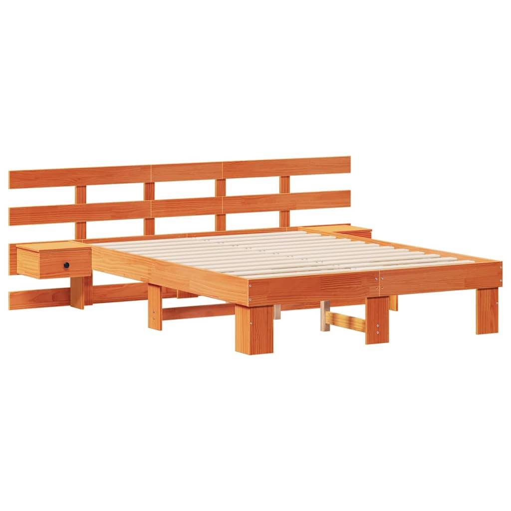 vidaXL Bettrahmen mit Kopfteil Braun 140 x 190 cm Massives Kiefernholz
