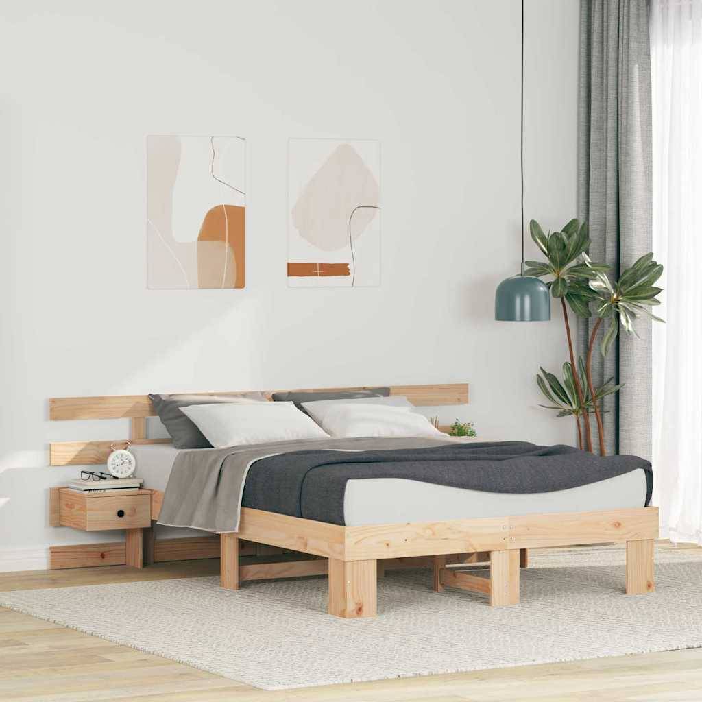 vidaXL Bettrahmen mit Kopfteil Braun 140 x 190 cm Massives Kiefernholz