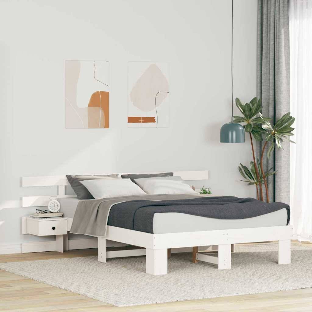 vidaXL Bettrahmen mit Kopfteil Weiß 140 x 190 cm Massives Kiefernholz
